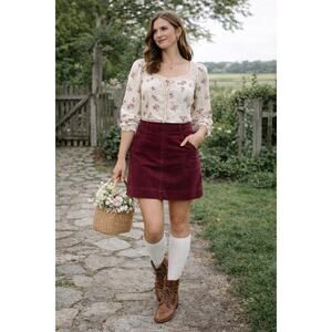 Vintage Ann Taylor Loft Burgundy Corduroy Mini Skirt Sz 8P Dark Academia 90s